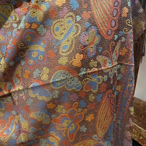 Vintage butterfly brocade pashmina shawl scarf - Picture 3 of 7